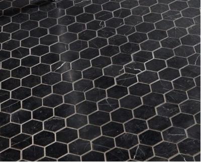 China Parquet 8mm Thick Hexagon Black Marble Mosaic Slab For Bathroom Wall Backsplash Kitchen Decor Project for sale