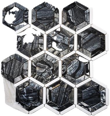 China Anti-slip Gray White Fullbody Hexagon Mosaic Tile Flooring Bathroom Mosaic Tile, Football Hexagon Mosaic For Wall for sale