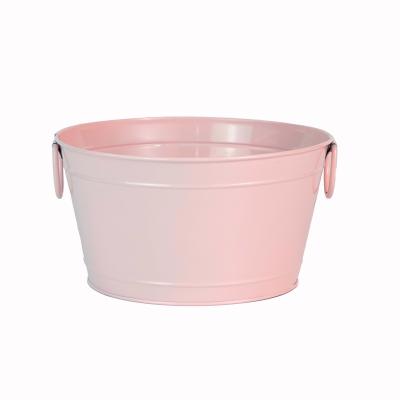 China Farmhouse Succulent Pot Vintage Container High Quality Metal Flower Bucket Plants Decorative Round Garden Tub For Garden Office Pink for sale