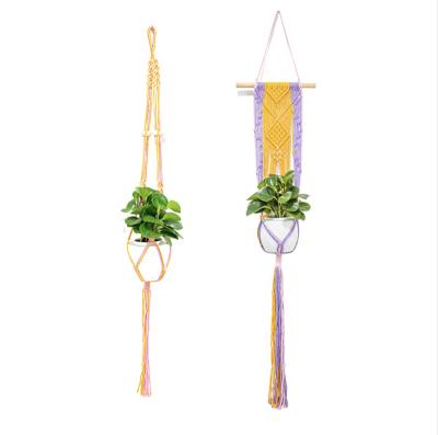 China 100% Handmade Woven Multi Color Macrame Wall Hanger Plant Hanger Morocco Style Macrame Flower Pot Holder Home Decors Set of 2 for sale