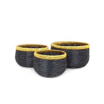 China Pastoral Woven Wicker Plastic Rattan Plant Basket Catch Water For Flower Planters Rattan Fruit Picking Basket For Farm Home Set Of 3 for sale