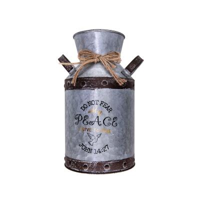 China 2022 New Style Design American Vintage Galvanized Pot Mini Pitcher Flower Bucket Jar Farmhouse Decor For Home Metal Flower Vase for sale