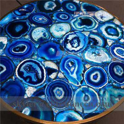 China Luxury Well Polished Natural Blue Parquet Agate Countertops Table Tops for sale