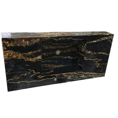 China Black Marble Parquet Vanity Top With Basin Leather Trimmed Finish For Bathroom for sale