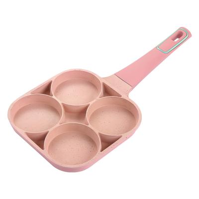 China 4 Hole Egg Frying Pan Egg Stored Aluminum Pink Nonstick Coating Pan for sale