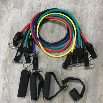 China OEM Good Quality Home Hot Sale With Door Anchor, Handles, Carry Bag, Legs Ankle Straps 150 Pounds 11pc Resistance Bands Set for sale