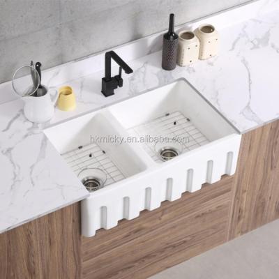 China Without Faucet Wholesale White Ceramic Kitchen Sink Double Bowl for sale