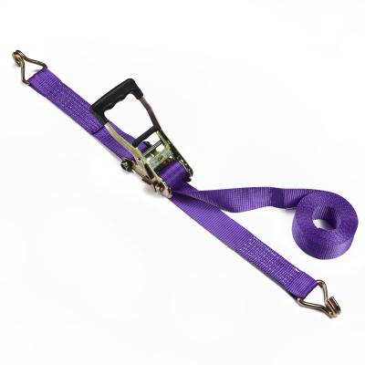 China Wholesale Purple Color 100% Polyester Motorcycle Carrying Strap Ratchet Tie Down With Wire Hook for sale