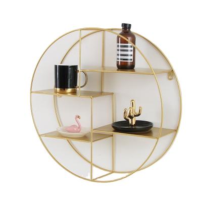 China Nordic Wall Mounted Home Decoration Wrought Iron Wall Storage Round Shelf Storage Rack for sale