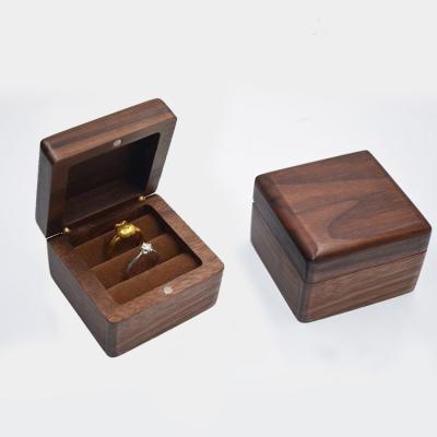 China Handmade High Quality Luxury Walnut Box Jewelry Box Wooden Wedding Ring Box With Velvet for sale