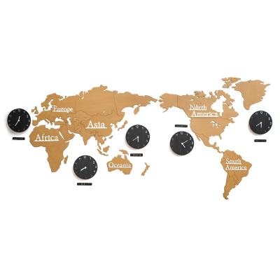 China Antique Creative Wall Sticker Decoration DIY Clock World Map Style Wooden Wall Clock for sale