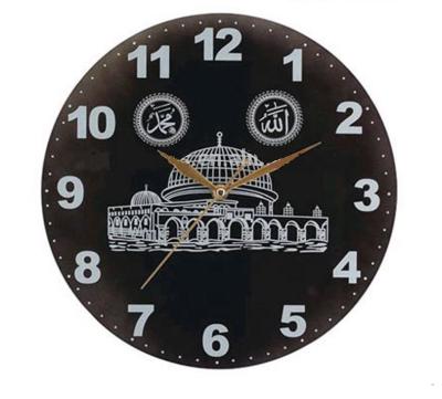 China Class Modern Design Glass Western Religious Black Wall Clock Home Decorative for sale