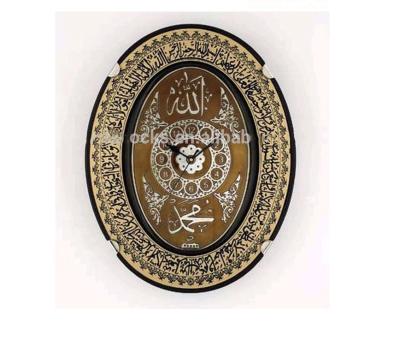 China Calendars Antique Religious Large Size Oval Home Decorative MDF Azan Wall Clock for sale