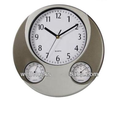 China Modern Plastic Round Calendars Hygrometer Thermometer Function Quartz Analog Wall Clock for sale