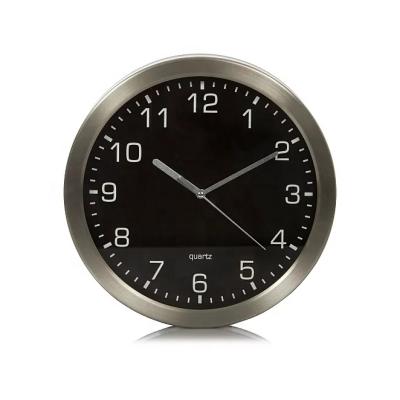 China Contemporary Slient Metal Wall Clock Big Silver Calendars Numbers Black Quarter Clock for sale