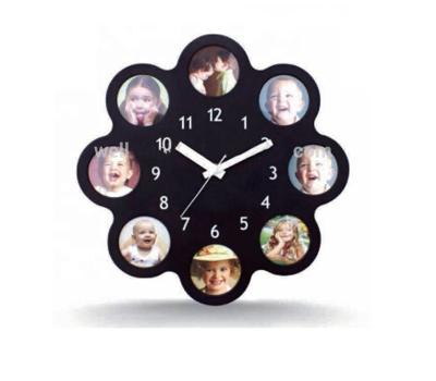 China Class 12.5 12 Inch Photo Frame Family Gift Decoration Flower Shaped Plastic Wall Clock for sale