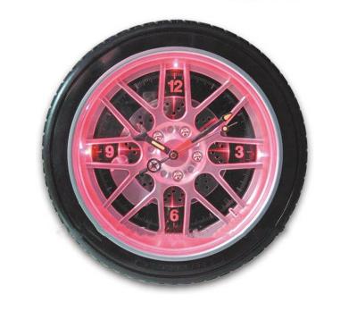 China Large Size Calendars Fashion Design LED Light Tire Shape Decorative Wall Clock for sale