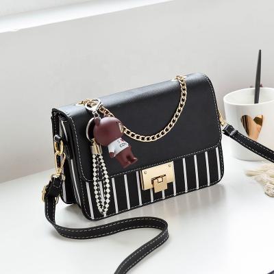 China Leather Messenger Bags Stripe Mini Handbags For Women New Arrivals Lady Chain Crossbody Shoulder Waterproof Bag for sale