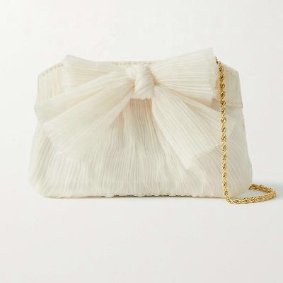 China Other Ladies Evening Clutches Pinch Bow Designed For Party Prom Wedding Handbags White Satin Clutches for sale