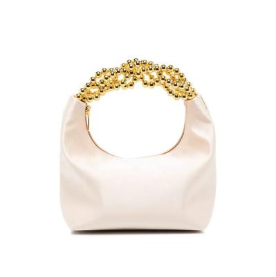 China Others Factory direct sale custom made ladies clutch beaded satin handle purse clutch white gold hardware glitter for sale