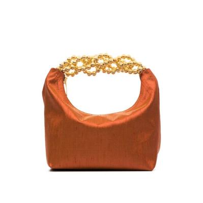 China Others Factory direct sale custom made ladies clutch beaded satin handle purse evening clutch orange gold glitter hardware for sale