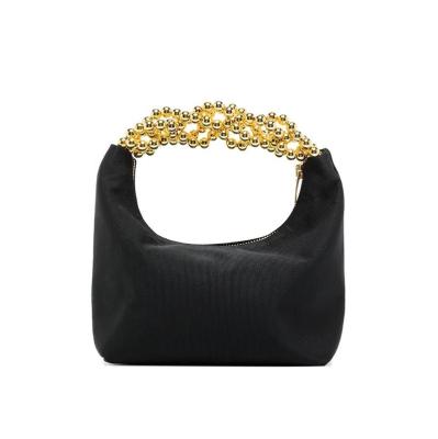 China Others Factory direct sale custom made ladies clutch beaded black gold hardware satin handle purse evening clutch bag for sale