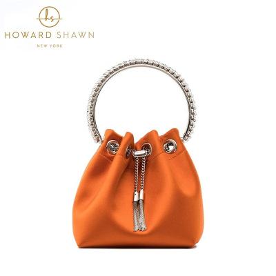 China Other Custom Designer Satin Drawstring Women Shoulder Bag Bucket Bag Orange Cross - Body Bag Handbag for sale