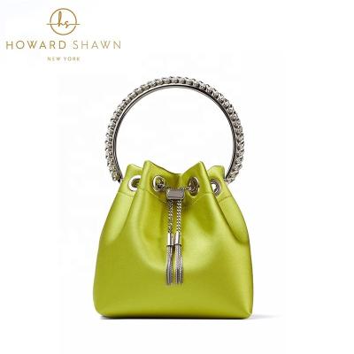 China Other Custom Fashion Designer Satin Drawstring Women Bucket Bag Green Shoulder Bag Cross - Body Bag Handbag for sale