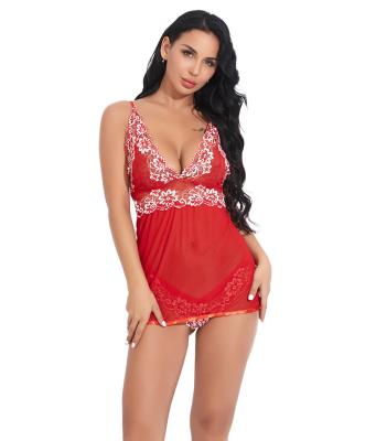 China KKVVSS W344 women's breathable lingerie summer and spring pajamas sexy sleeveless two-piece lace transparent home use lingerie for sale