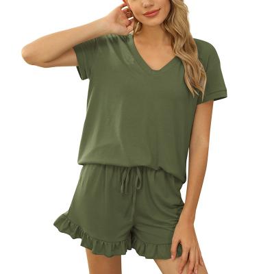 China KKVVSS 8002# Breathable Spring And Two Piece Set Ladies Summer Home Wear Women's Casual Drawstring Shorts Short Sleeve Pajamas Sleepwear for sale