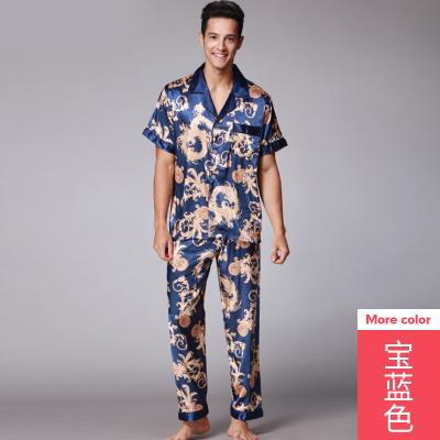 China KKVVSS TZ033 Breathable Men's Suits Two-piece Pajamas Sets Sleepwear Men Silk Man Adult Summer Home To Wear Printing Luxury Night Wear for sale