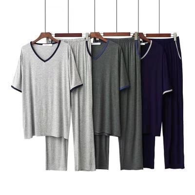 China KKVVSS 2156 Summer Home Wear Man Breathable Pajamas Suits Pajamas Two Piece Sleep Sets Man Adult Night Wear Pants Solid Color for sale