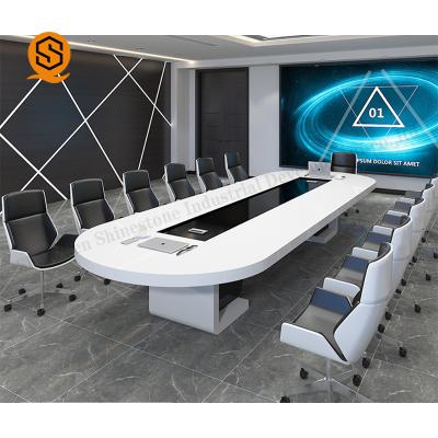 China Convertible Shinestone 5 Meters High Quality Superior White Smart Conference Table Long Artificial Marble Stone for sale