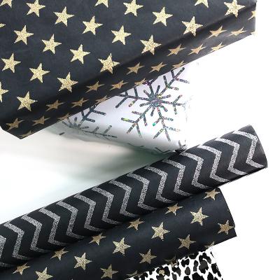 China ANTISTATIC High Quality Custom Glitter Powder Glue Printing Wholesale Gift Wrapping Paper Roll for sale