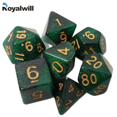 China Resin Dark Green Dice Set Bulk Buy 7 Dice Set Dice Resin Craft Plastic Blue Color Board Game RPG Parts for sale