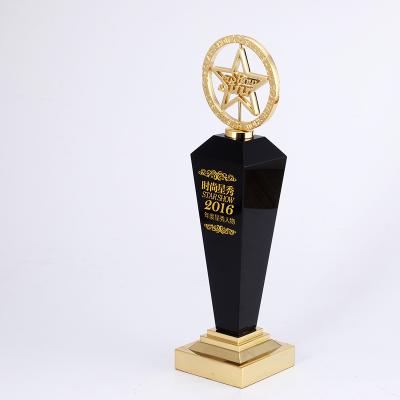 China New Europe Design Black Crystal Star Show Trophy With Metal Star On Top for sale