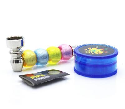 China Minimalist New With Mesh Plastic Weed Grinder Bead Metal Mini Portable Smoking Pipe With Herb Grinder Pipe Screen Set for sale