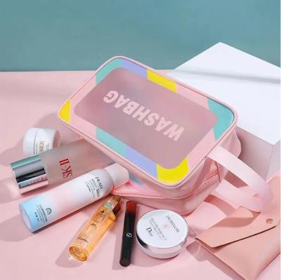 China New product fashion makeup bag waterproof transparent large capacity travel makeup PVC rose cosmetic bag for sale