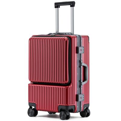 China Red PC Boarding Case Trolley Luggage Business Boarding Case Pull Top Open Rod With USB Charging Mute Universal Wheel for sale