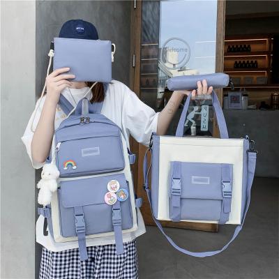 China Anti-theft Wholesale 3 Pcs School Bag Sky Blue Ladies Backpack College School Bag Set for sale