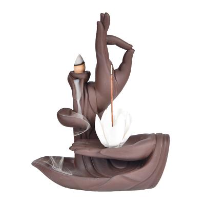 China Eco-friendly Backflow Incense Burner, Waterfall Incense Holder, Large Handmade Ceramic Lotus Buddha Hand Waterfall Incense Burner for sale