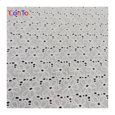 China African White Stock Fusible Spell Embroidery Lace Eyelet 100% Cotton Fabric for sale