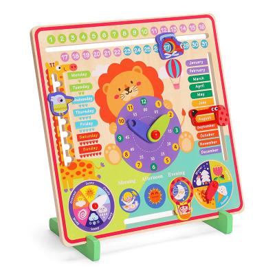 China 7 in 1 Educational Montessori Kids Toys My First Calendar Wooden Learning Clock for Toddlers Ca0801 for sale