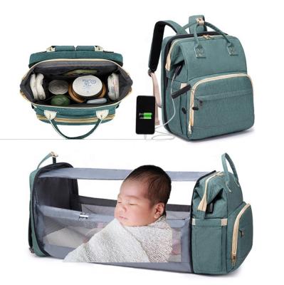 China With Custom Logo USB Diaper Diaper Bag Baby Mummy Travel Bed Diapers Travel With Usb Port for sale