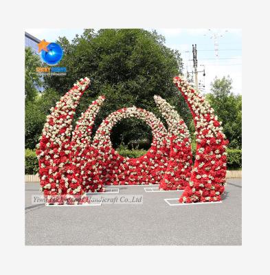 China crescent shape flower arch lfb1446 crescent shape wedding stage arch flower decoration 5sizes set wedding flower backdrop for sale