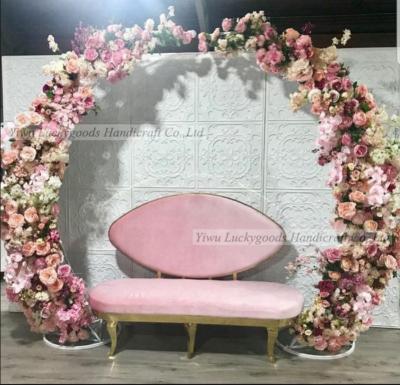 China Artificial Flower Decoration LFB1062 Moon Shape Arch With Colorful Full Flower For Wedding Stage Background Decoration for sale