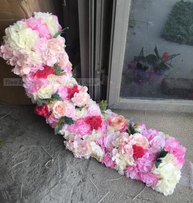 China LFB1208 Luckygoods 1m Beautiful Mix Artificial Dhalia Pink Ivory Color Mounted Flower Runner For Wedding Table Garland Floral Decoration for sale