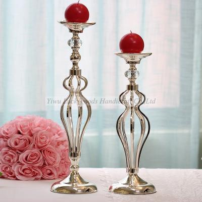 China LDJ878 Elegant Slim Shape Shiny Gold or Silver Flower Vase Wedding Table Centerpiece Party Table Top Metal Crystal Stand for sale