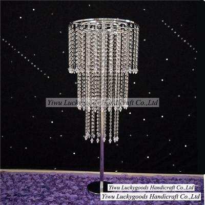 China Elegant 3layer Design Hanging Crystal Acrylic Beads Wedding Table Centerpiece Metal Flower Stand For Event Party Table Decoration LDJ911 for sale