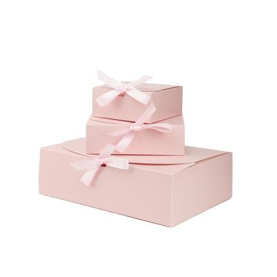 China Recyclable Printed Folding Pink Cardboard Bridesmaid Paper Gift Boxes With Ribbon for sale